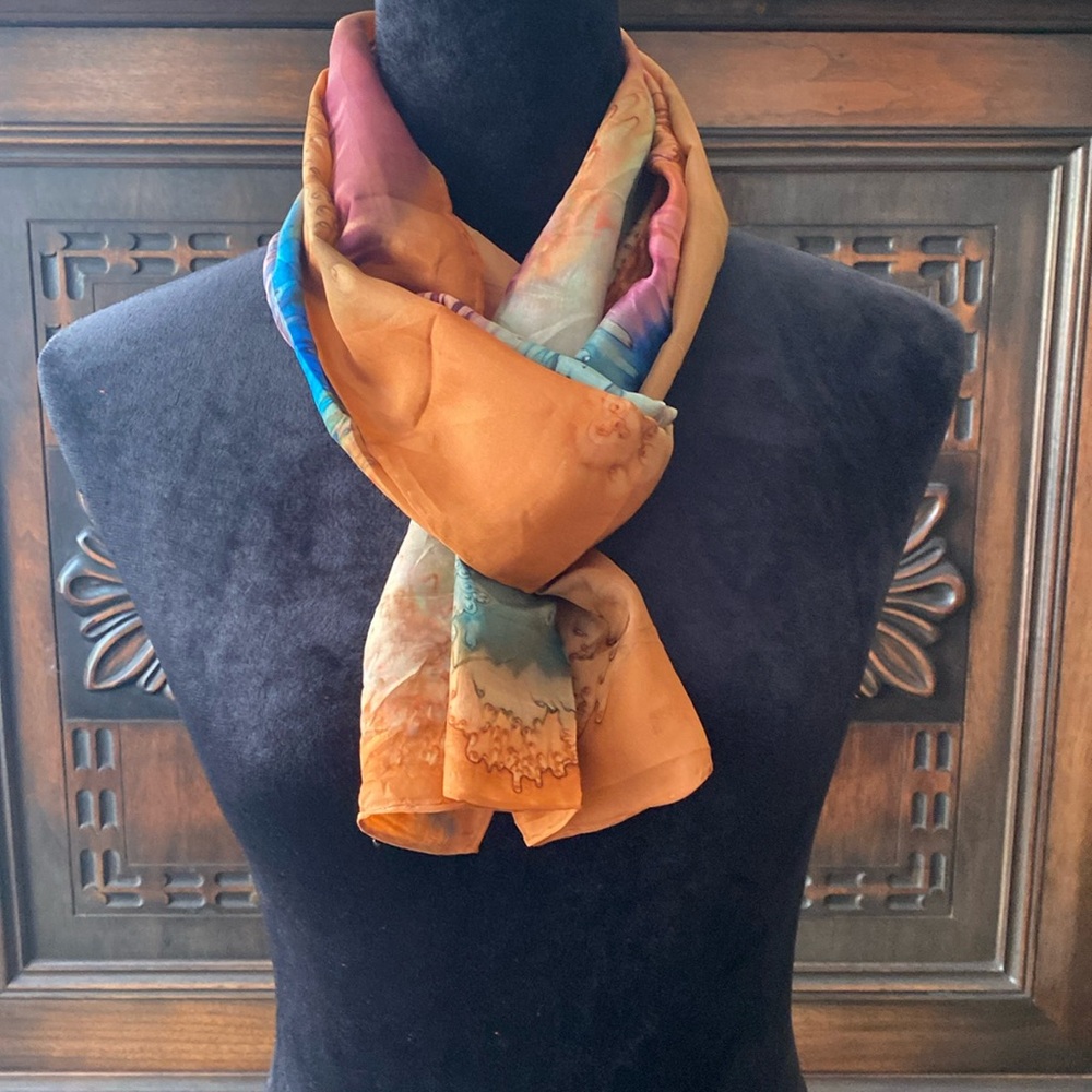 Semi sheer, silk scarf, bohemian pattern